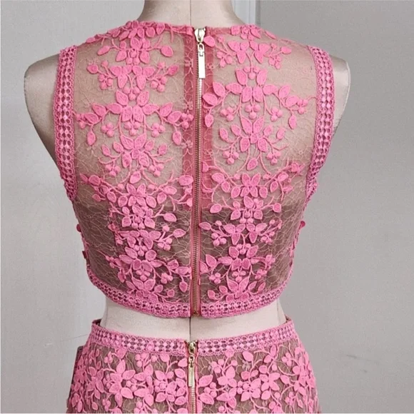 NWOT Bronx and Banco Megan lace floral pink nude two piece set top midi skirt - Picture 6 of 11
